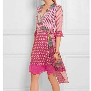 DVF NIEVES ZEN SCARF FLORAL Wrap Dress 10